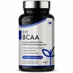 BCAA 1000mg + Vit B6 & B12 - 180 Vegan Capsules - Workout Amino Acids, Energy