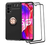 GOKEN Case for Oppo A74 5G / oppo A54 5G + [2 Pack] Screen Protector, TPU Shockproof Phone Cover with 360° rotating ring Kickstand, Slim Soft Silicone Bumper Protective Shell, rose gold+black