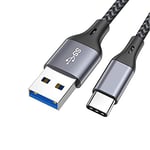 APM ISIUM 900053 - Câble USB 3.0 A/Type-C Mâle/Mâle Renforcé Nylon - Cordon USB - 1 m de Long - Taux de Transfert jusqu'à 5Gb/s - Compatible PC, Smartphone et Tablette - Gris Sidéral