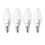 4 Pack - Philips CorePro LED Frosted Candle 5.5W (40W) E14 SES Small Edison Screw 2700k Warm White | 470 Lumen | 15000 Hours | 929001157779