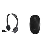Logitech Stereo Headset H111 On Ear Headset, Grey Detachable & Logitech Mouse, Black