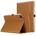 MoKo Case Fit iPad Pro 11 2nd Gen 2020 & 2018 [Support Apple Pencil 2 Charging] Premium PU Leather Business Folding Stand Folio Cover with Auto Wake/Sleep, Hand Strap, Two Viewing Angles - Brown
