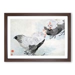 Big Box Art Two Roosters by Ren Yi Framed Wall Art Picture Print Ready to Hang, Walnut A2 (62 x 45 cm)