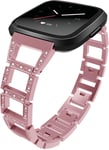 Simpleas Stainless Steel Band Strap compatible with Fitbit Versa Watch Band (Rose Pink)