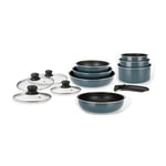 Sitram 714255 Batterie de cuisine 12pcs Aluminium bleu métal : manche amovible, 3 Poêles Ø20,24,28 cm, 3 Casseroles Ø16,18,20 cm, 1 Sauteuse Ø26, 4 Couvercles Ø16,8,20,26 cm, tous feux dont induction