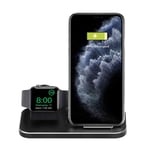 OUKITEL Aluminum Alloy Wireless Charger and Watch Charging Stand, 2in1 Charging Station Compatible iWatch Series and iPhone 11 11Pro X Xs max 8 8P (No Adapter and iWatch Cable)(Dark Black)
