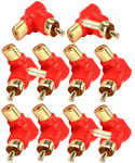 RCA Male to RCA Female 90 Degree Right Angle Plug Adapters M/F Gold-Plated Connector Converter Audio AV RCA Plug Extender Red, Pack of 10, Ltsstoreuk
