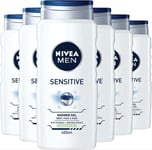6 x Nivea SENSITIVE Skin Mens Shower Gel Body, Face and Hair 400ML