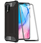 FANFO® Case for Xiaomi Mi 10 Lite 5G [Heavy Duty] Armor, Tough Hard Protective Shockproof Dual Layer Armor Anti-impact Bumper Cover, Black + 2 PACK Screen Protector