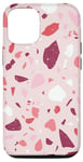 Coque pour iPhone 15 Motif Terrazzo en rose, corail, bordeaux et blanc