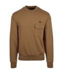 Fred Perry Mens Pocket Detail Crew Neck Sweatshirt Shaded Stone - Brown - Size Medium