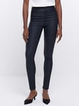 River Island Coated Denim High Rise Skinny Jeans - Black, Black, Size 18, Inside Leg Regular, Women