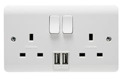 CRABTREE Instinct 2 Gang DP Switched Socket with 2x USB Sockets Dual Earth 13A