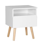 Table basse avec tiroir et compartiment ouvret. Table de chevet en bois. Table de nuit.40x33.5x50 cm. Blanc - Woltu