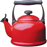 Le Creuset Traditional Stove-Top Kettle with Whistle, Suitable for All Hob Types Including Induction, Enamelled Steel, Capacity: 2.1 L, Cerise, 92000800060000