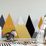 Ambiance Stickers Muraux Enfants Décoration Chambre Bébé - Autocollant Sticker Mural Adhesif Géant Montagnes Scandinaves Licaka - H60 x L90 cm
