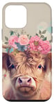 iPhone 12 mini Spring, Highland Cow | Scottish Highland Cow, Floral Pastel Case