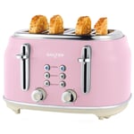 Salter Retro 4-Slice Toaster Wide Slot 6 Level Defrost Removable Crumb Tray Pink