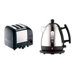 Dualit Classic 2 Slice Vario Toaster, Black & Lite Kettle | 1 L 2 kW Jug Kettle | Polished with Black Trim, High Gloss Finish | Fast Boiling Kettle by Dualit | 72200
