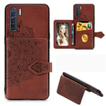 MDLIX YSJ AYT For OPPO A91/F15/Reno 3 Mandala Embossed Magnetic Cloth PU + TPU + PC Case with Holder & Card Slots & Wallet & Photo Frame & Strap(Black) (Color : Brown)