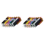 Canon Pixma PGI-570 / CLI-571 XL Set Dubbelt (12-pack) med Grå (BK/Bk/C/M/Y/GY). Kompatibla (ej Canon original) bläckpatroner. Fri frakt.