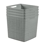 Curver Jute Decorative Plastic Organization and Storage Basket Perfect Bins for Home Office, Closet Shelves, Kitchen Pantry and All Bedroom Essentials, Large Cube, Grey, Set of 4