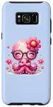 Galaxy S8+ Blue Background, Cute Blue Octopus Daisy Flower Sunglasses Case
