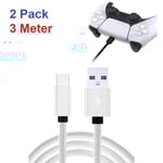 2-Pack 3M PS5 / Playstation 5  Laddkabel För handkontroll Vit