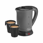 0.5LITRE DUAL VOLTAGE SMALL ELECTRIC TRAVEL KETTLE + 2 CUPS IN black COLOUR NEW