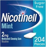Nicotinell Nicotine Gum, Quit Smoking Aid, Mint Flavour, 2 mg, 204 Pieces