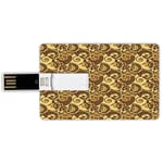 16G USB Flash Drives Credit Card Shape Retro Memory Stick Bank Card Style Vintage Classic Style Old Fashion Swirled Lines Baroque Elegance,Light Yellow Umber Sand Brown Waterproof Pen Thumb Lovely Jum