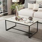 Unho - Table Basse Salon en Marbre Rectangulaire Design Scantinave pour Salon Bureau Café - 100x60x43cm Blanc