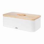 LACOR - 62869 - Nordic Bread Bin Carbon Steel, Rubber Wood Lid, 2-in-1 Vintage Design: The lid serves as a chopping board, measures 42 x 22.5 x 12.5 cm, Matte White.