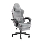 Dowinx Chaise Gaming Ergonomique, Fauteuil Gamer en Tissu Respirant avec Coussin Confortable à Ressorts Ensachés, Siège Gaming Massant avec Appui-Tête et Repose-Pieds Rétractable, 150 kg, Gris et Rose