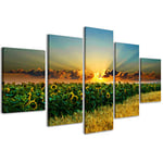 Impressions sur toile paysage champs de tournesols 170 tableaux modernes en 5 panneaux déjà montés, prêt à être accroché, 200 x 90 cm