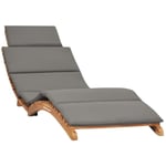 Helloshop26 - Transat chaise longue bain de soleil lit de jardin terrasse meuble d'extérieur pliable avec coussin gris foncé bois de teck