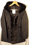 Women Jacket Black Long Sleeves Faux Fur Trim Ladies Hooded Jacket UK 18 EU 44