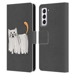Head Case Designs Officially Licensed Beth WIlson Halloween Ghost Doodle Cats 2 Leather Book Wallet Case Cover Compatible With Samsung Galaxy S21 5G