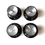 4 Black Knobs Style Gibson SG TopHat V+T Silver Reflector inchSize 24 splines/te