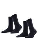 FALKE Women's Softmerino 2-Pack W SO Wool Cotton Plain 2 Pairs Socks, Blue (Dark Navy 6379), 4-5