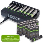 AA / AAA Battery Charging Dock plus 16 x AA & 16 x AAA Rechargeable Batteries