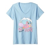 Womens Flamingo Go With The Float Summer Pool Party Vacation Cruise V-Neck T-Shirt