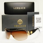 Authentic Versace Mens Womens Gold Shield Visor Medusa Sunglasses 2101 1002/13