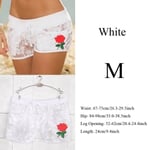 Sexy Hot Shorts Applique Rose Flowers Strap Panties White M
