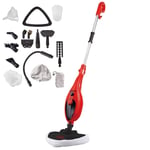 Voche 1300W Multifunction 16-in-1 Steam Mop with Detachable Hand Held Steam Cleaner – Black & Red