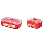 Sistema Microwave Rectangular Container, 1.25 L - Red/Clear & Microwave Rectangular Container, 525 ml - Red/Clear