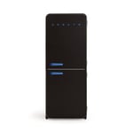 CREATE / RETRO FRIDGE COMBI 185 COBALTO/Réfrigérateur combiné noir avec poignée bleu cobalt et congélateur 401L / 190W, système No Frost, 3 étagères, 2 tiroirs, 70x65x185 cm