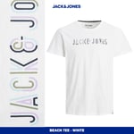 JACK&JONES Men's Logo casual t-shirt, crew neck, cotton, short sleeve, White