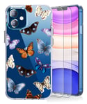 BSLVWG Case for iPhone 12 Mini Case with Screen Protector,Flower Pattern Clear Design Transparent Plastic Hard Back Case with Soft TPU Bumper Protective Cover for iPhone 12 Mini(Butterfly)