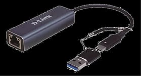 D-Link 2-i-1 USB-C/USB-A til 2,5G Ethernet-adapter
